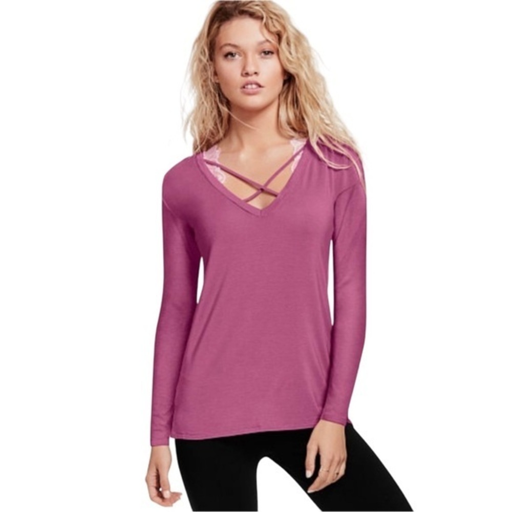 Victoria’s Secret Pink Super Soft Exotic Pink V-Neck Long Sleeve 💕